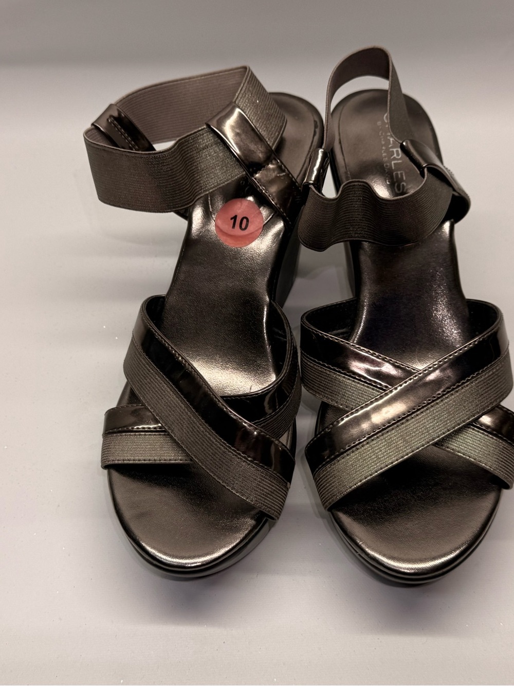 Charlies Metallic Black Strappy Platform Sandals